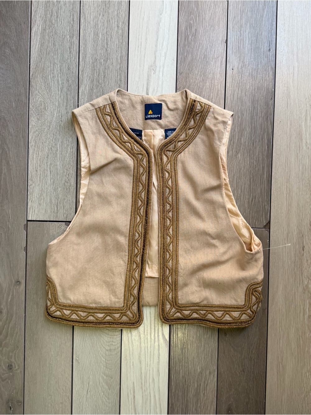 Liz Sport linen-blend vest with intricate gold embroidery